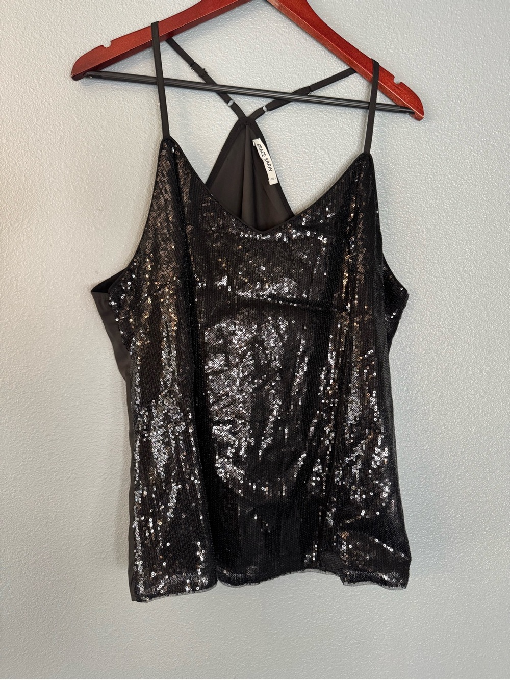 Grace Karin Sequin Tank Top 2XL Black Strappy Party Evening Cami Plus Size